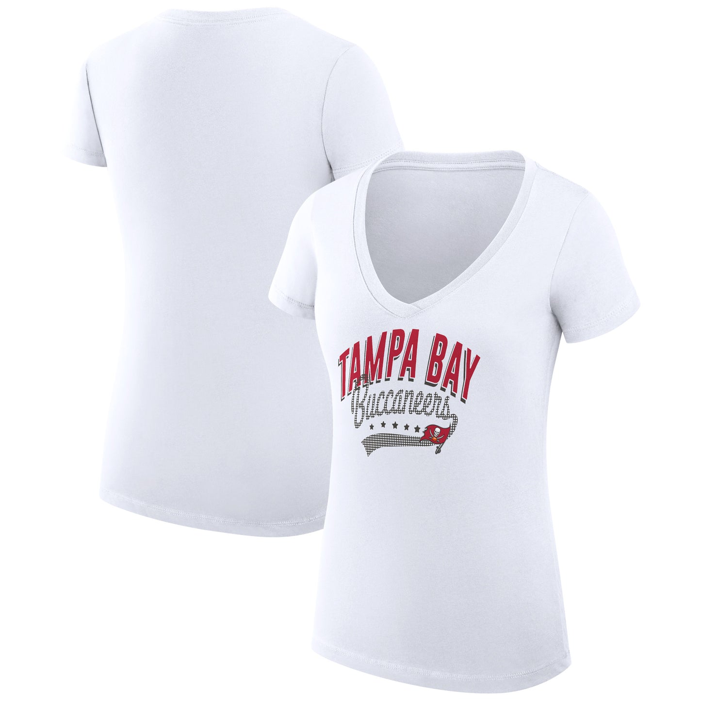 Women's G-III 4Her by Carl Banks White Tampa Bay Buccaneers Filigree Logo Lightweight V-Neck Fitted T-Shirt