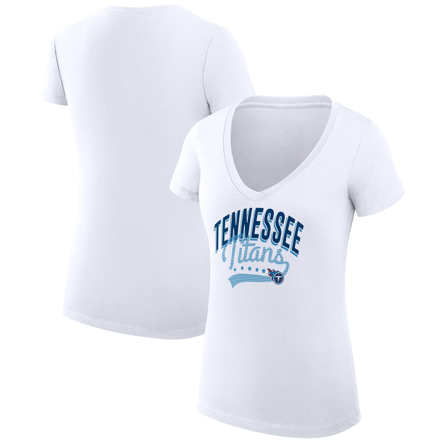 Women's G-III 4Her by Carl Banks White Tennessee Titans Filigree Logo Lightweight V-Neck Fitted T-Shirt