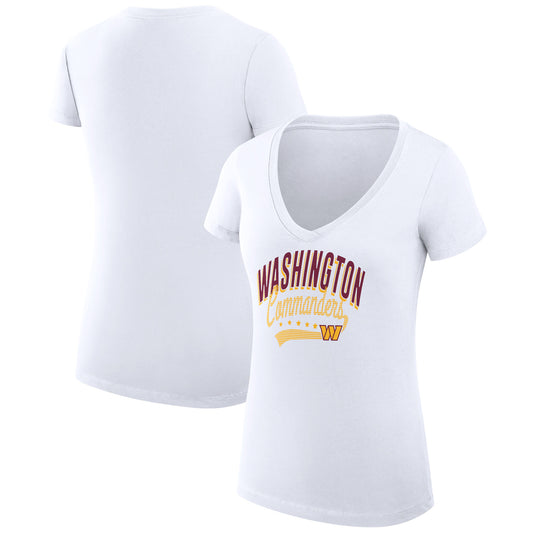 Women's G-III 4Her by Carl Banks White Washington Commanders Filigree Logo Lightweight V-Neck Fitted T-Shirt