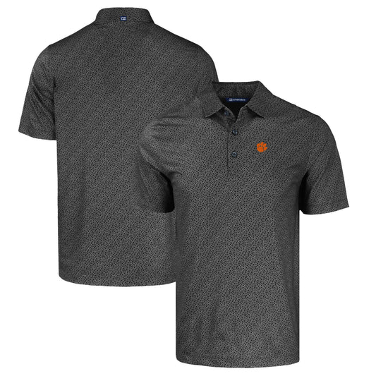 Men's Cutter & Buck Black Clemson Tigers Pike Eco Pebble Print Stretch Recycled Polo