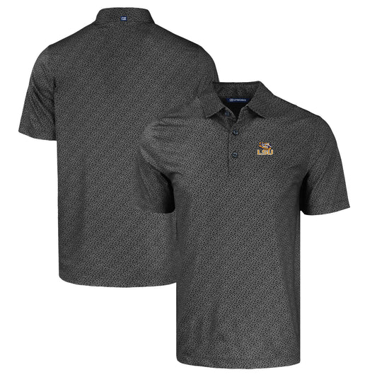 Men's Cutter & Buck Black LSU Tigers Pike Eco Pebble Print Stretch Recycled Polo