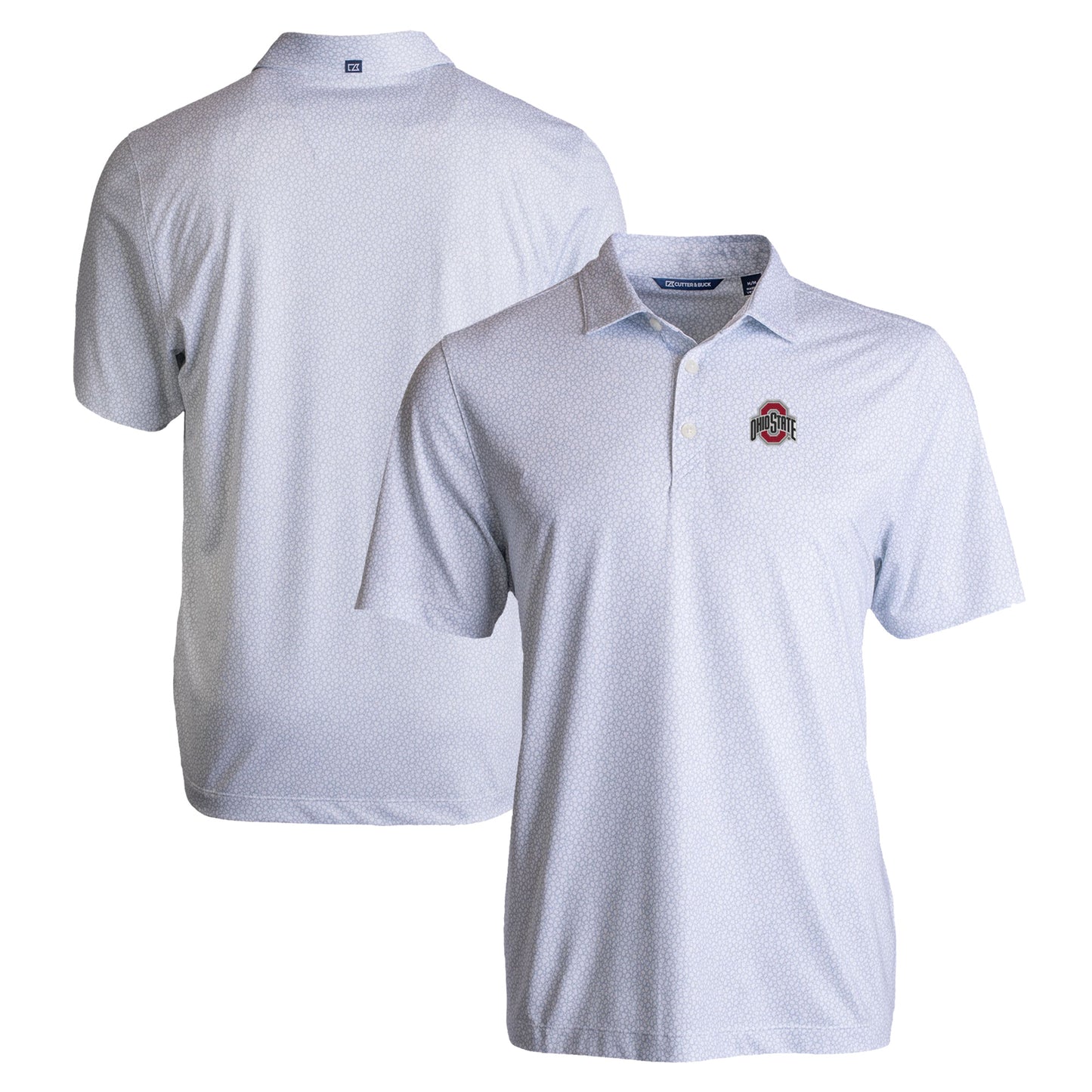 Men's Cutter & Buck White Ohio State Buckeyes Primary Logo Pike Eco Pebble Print Stretch Recycled Polo