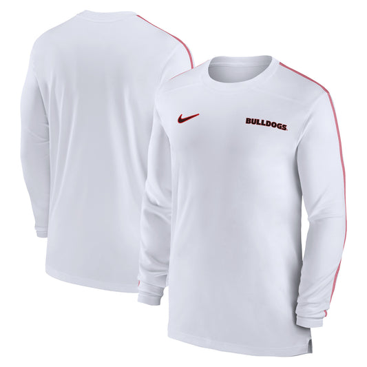 Men's Nike White Georgia Bulldogs 2024 Sideline Coach UV Performance Long Sleeve T-Shirt