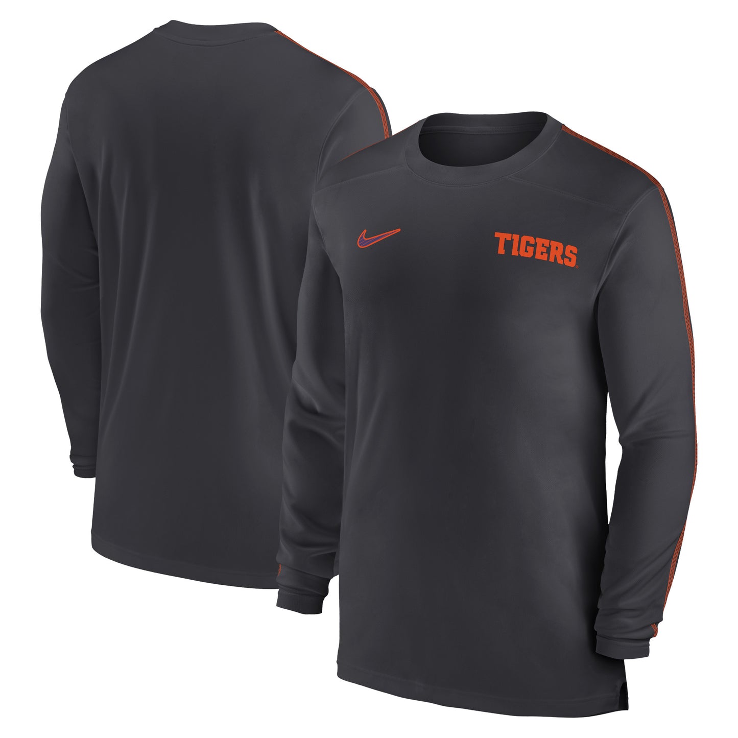 Men's Nike Anthracite Clemson Tigers 2024 Sideline Coach UV Performance Long Sleeve T-Shirt