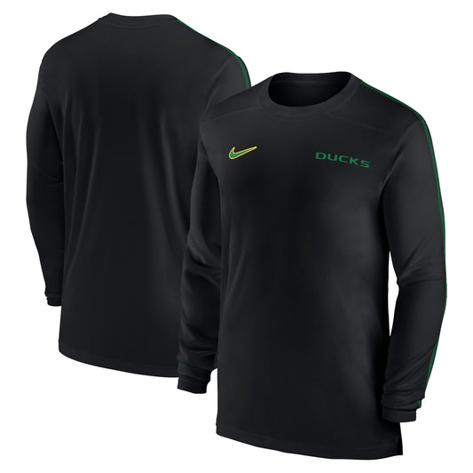 Men's Nike Black Oregon Ducks 2024 Sideline Coach UV Performance Long Sleeve T-Shirt