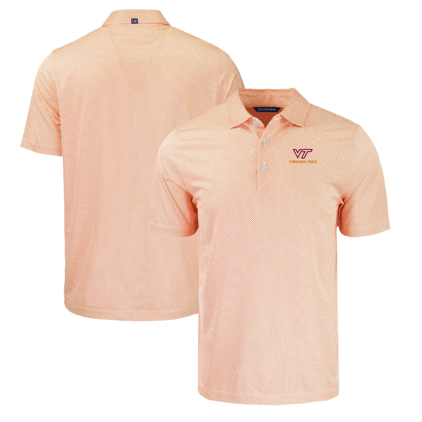 Men's Cutter & Buck Orange/White Virginia Tech Hokies Pike Eco Symmetry Print Stretch Recycled Polo