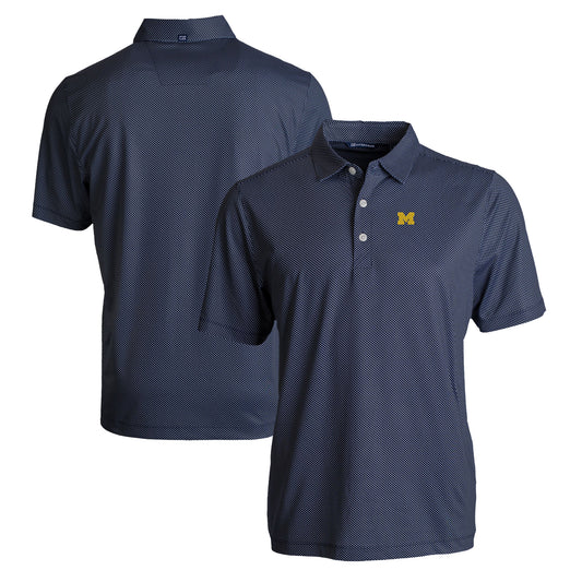 Men's Cutter & Buck Navy/White Michigan Wolverines Pike Eco Symmetry Print Stretch Recycled Polo