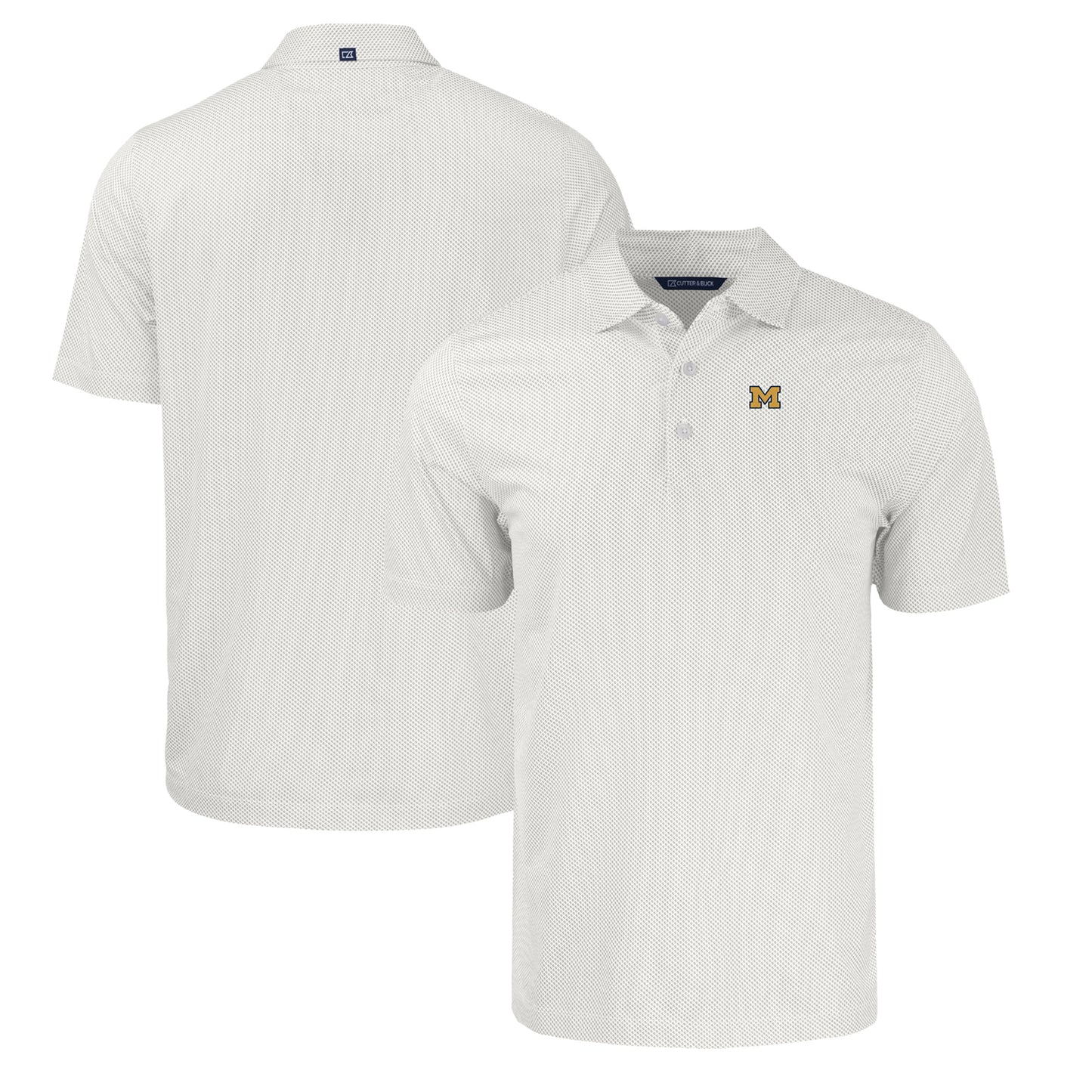 Men's Cutter & Buck White/Gray Michigan Wolverines Pike Eco Symmetry Print Stretch Recycled Polo