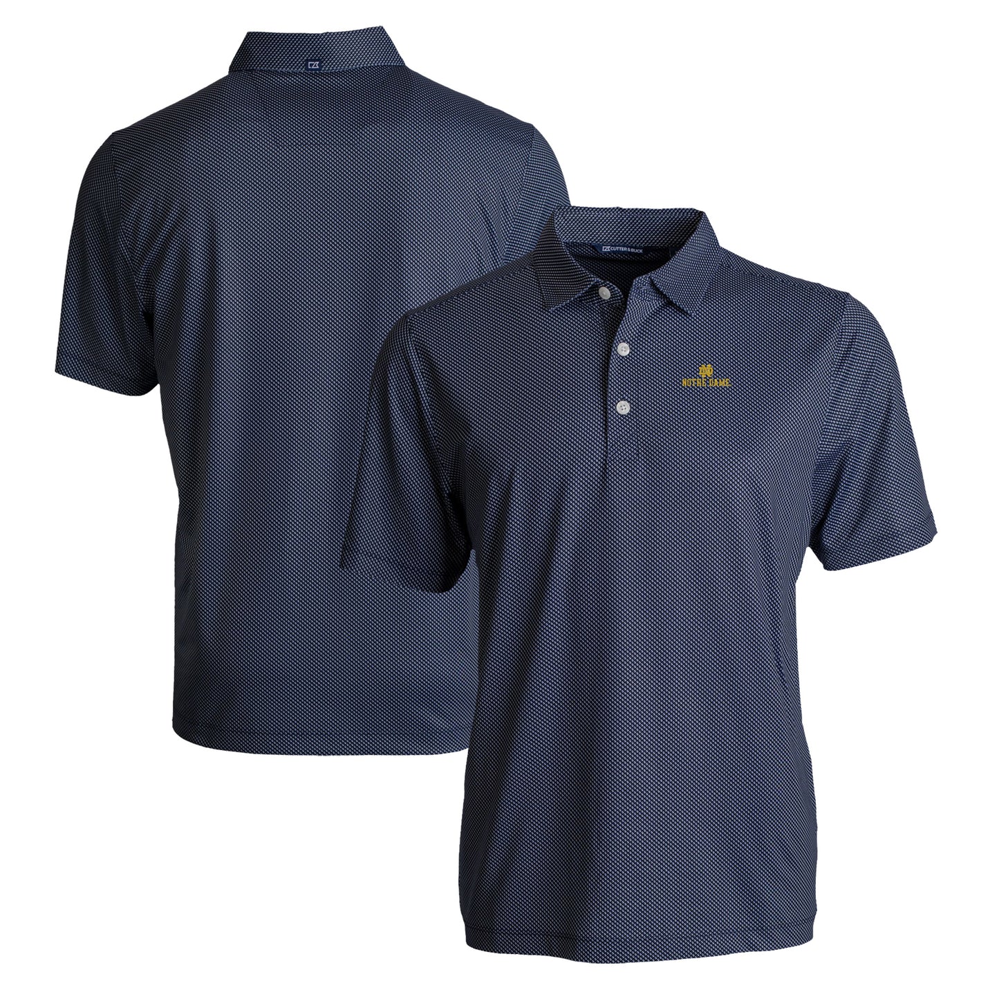 Men's Cutter & Buck Navy/White Notre Dame Fighting Irish Pike Eco Symmetry Print Stretch Recycled Polo