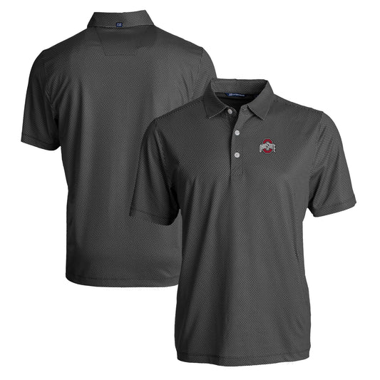 Men's Cutter & Buck Black/White Ohio State Buckeyes Primary Logo Pike Eco Symmetry Print Stretch Recycled Polo