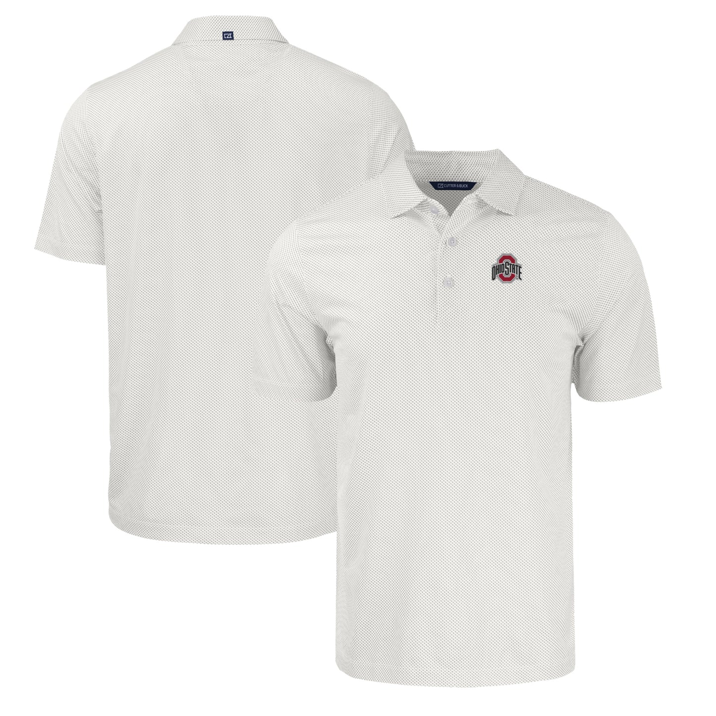 Men's Cutter & Buck White/Gray Ohio State Buckeyes Primary Logo Pike Eco Symmetry Print Stretch Recycled Polo