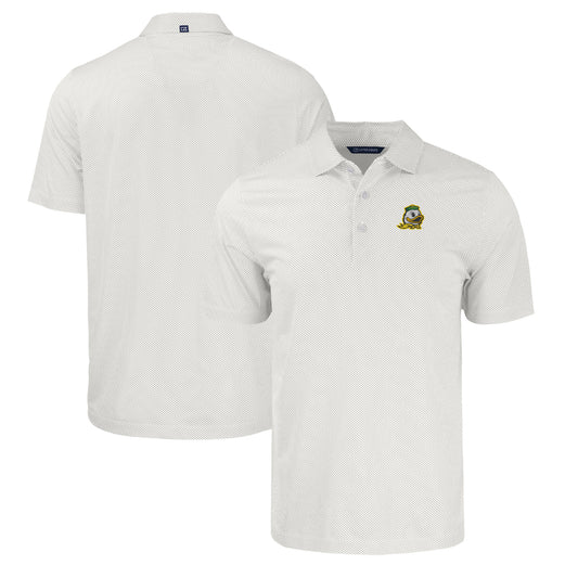 Men's Cutter & Buck White/Gray Oregon Ducks Pike Eco Symmetry Print Stretch Recycled Polo