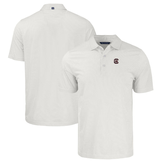 Men's Cutter & Buck White/Gray South Carolina Gamecocks Pike Eco Symmetry Print Stretch Recycled Polo