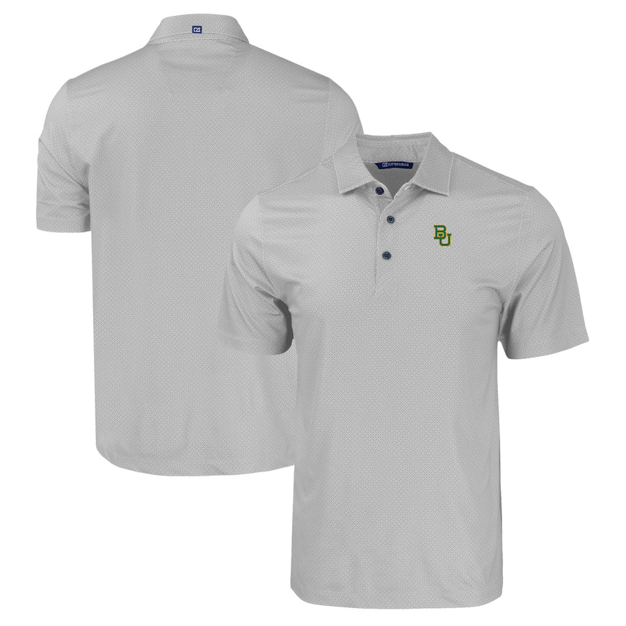 Men's Cutter & Buck Gray Baylor Bears Pike Eco Tonal Geo Print Stretch Recycled Polo