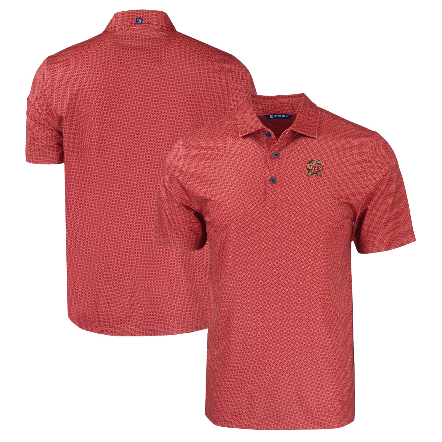 Men's Cutter & Buck Red Maryland Terrapins Pike Eco Tonal Geo Print Stretch Recycled Polo