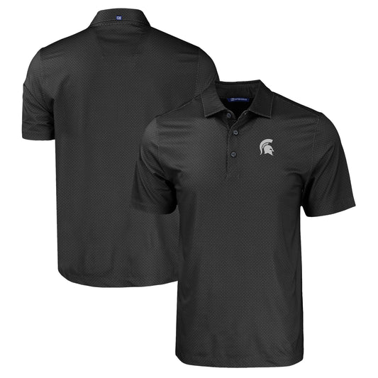 Men's Cutter & Buck Black Michigan State Spartans Pike Eco Tonal Geo Print Stretch Recycled Polo