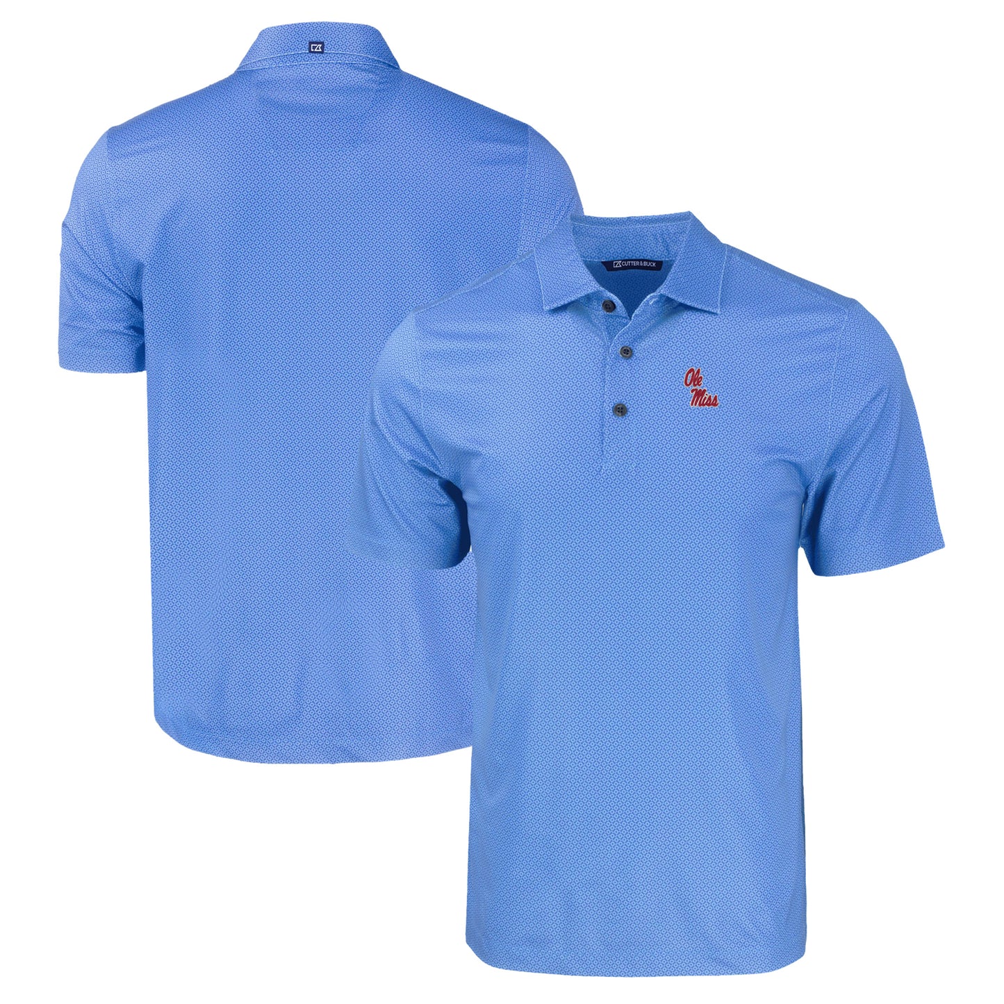 Men's Cutter & Buck Powder Blue Ole Miss Rebels Pike Eco Tonal Geo Print Stretch Recycled Polo