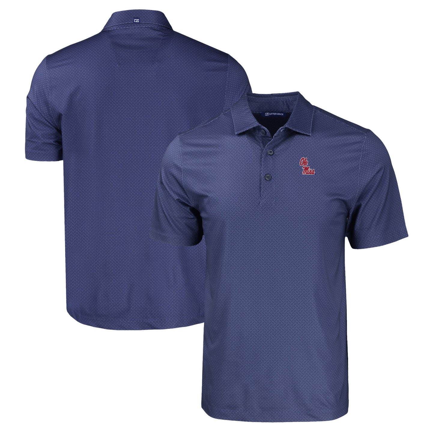 Men's Cutter & Buck Navy Ole Miss Rebels Pike Eco Tonal Geo Print Stretch Recycled Polo