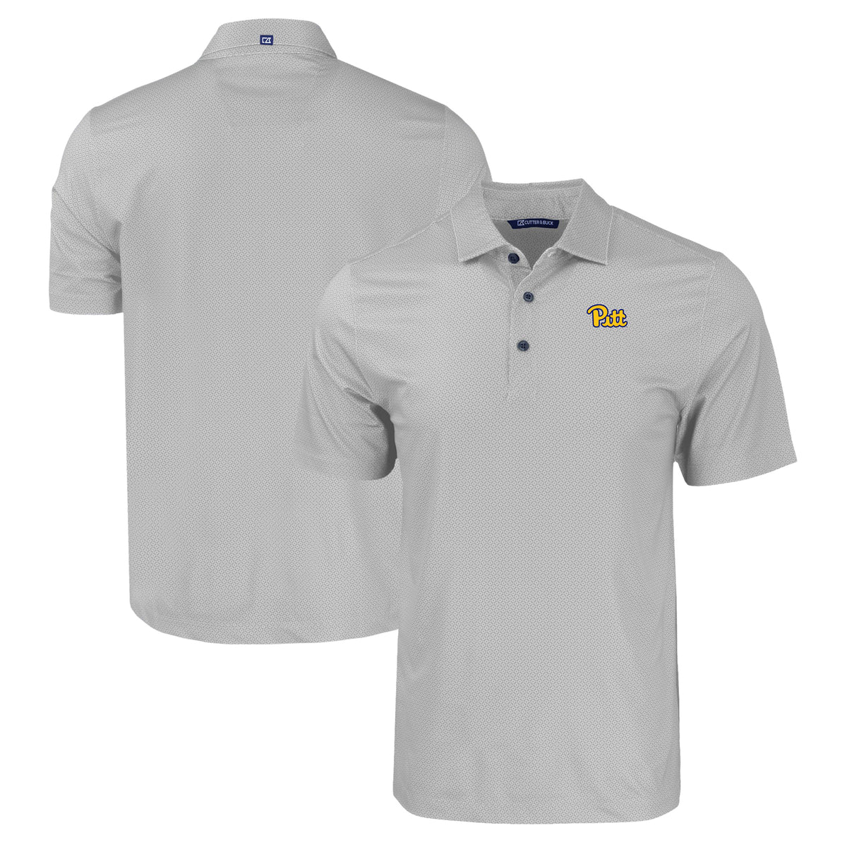 Men's Cutter & Buck Gray Pitt Panthers Pike Eco Tonal Geo Print Stretch Recycled Polo