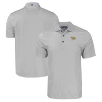 Men's Cutter & Buck Gray Pitt Panthers Pike Eco Tonal Geo Print Stretch Recycled Polo