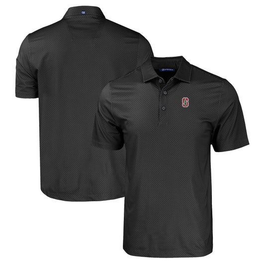 Men's Cutter & Buck Black Stanford Cardinal Pike Eco Tonal Geo Print Stretch Recycled Polo