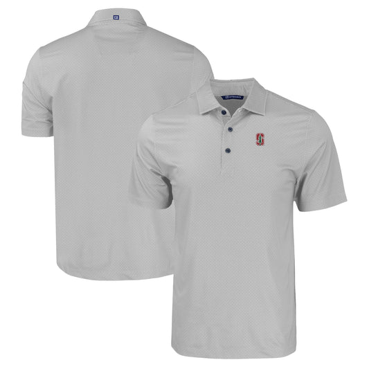 Men's Cutter & Buck Gray Stanford Cardinal Pike Eco Tonal Geo Print Stretch Recycled Polo