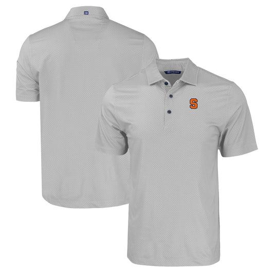 Men's Cutter & Buck Gray Syracuse Orange Pike Eco Tonal Geo Print Stretch Recycled Polo