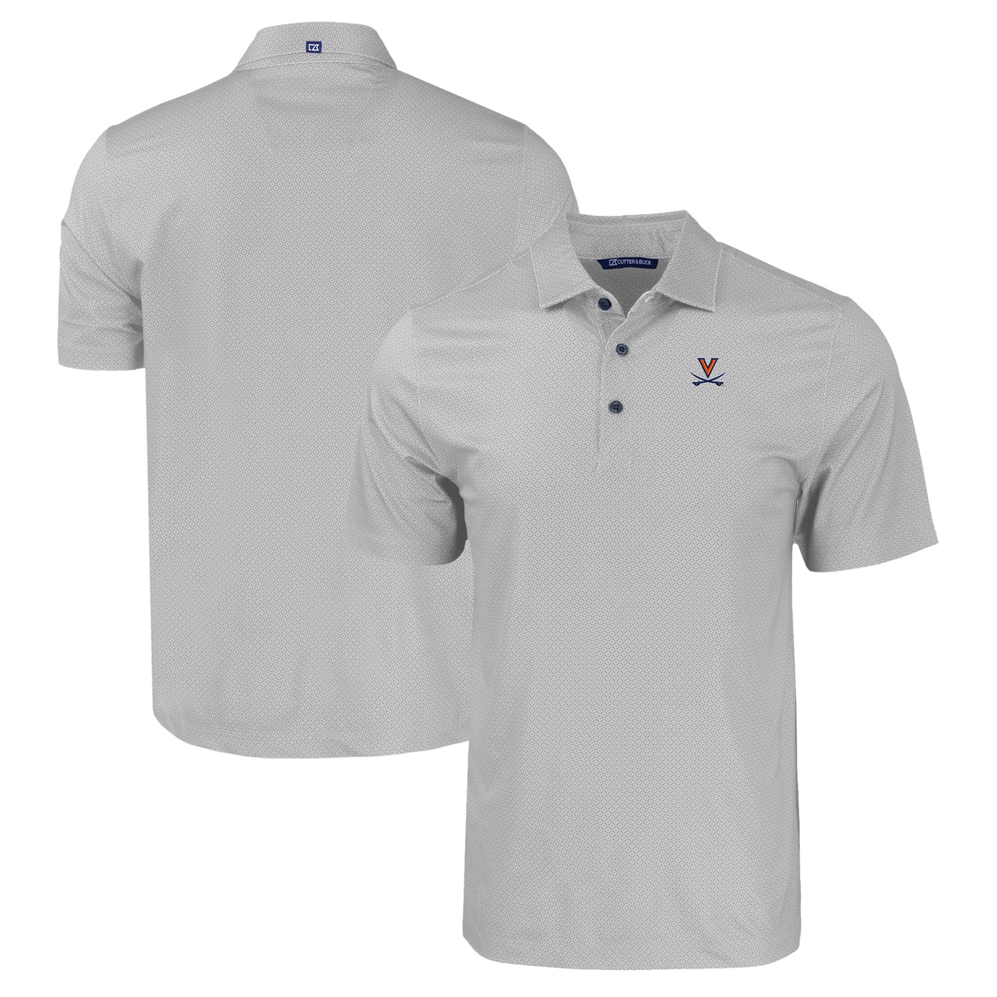 Men's Cutter & Buck Gray Virginia Cavaliers Pike Eco Tonal Geo Print Stretch Recycled Polo