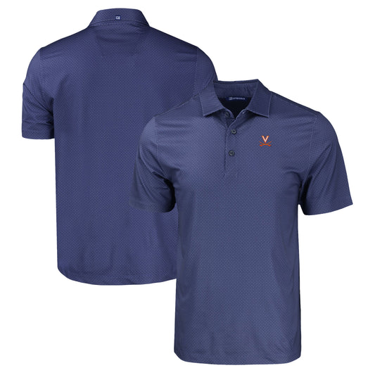 Men's Cutter & Buck Navy Virginia Cavaliers Pike Eco Tonal Geo Print Stretch Recycled Polo