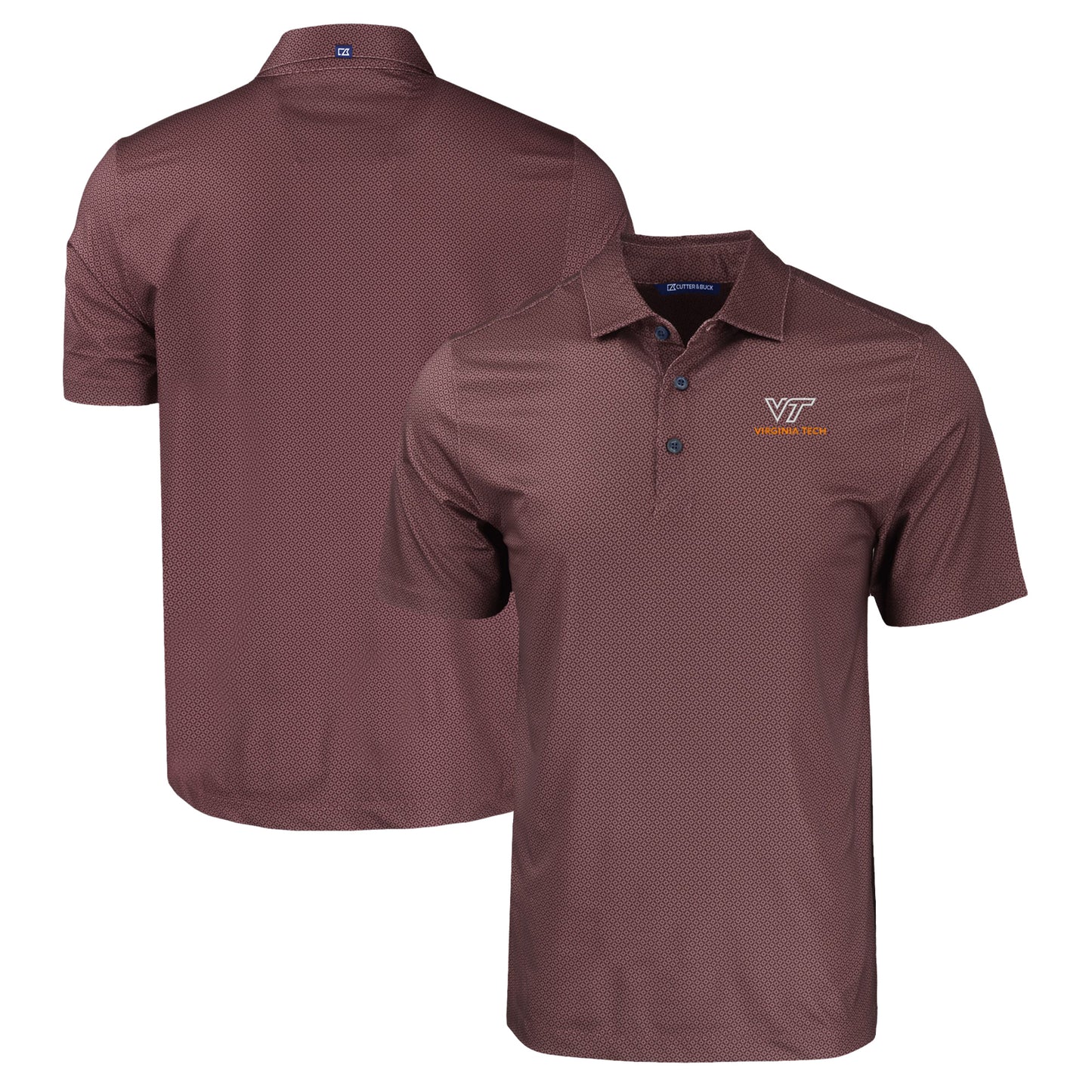 Men's Cutter & Buck Maroon Virginia Tech Hokies Pike Eco Tonal Geo Print Stretch Recycled Polo