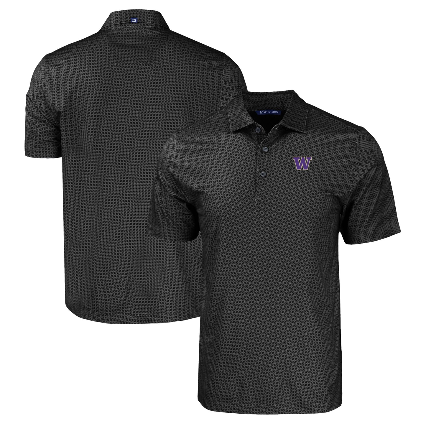 Men's Cutter & Buck Black Washington Huskies Pike Eco Tonal Geo Print Stretch Recycled Polo