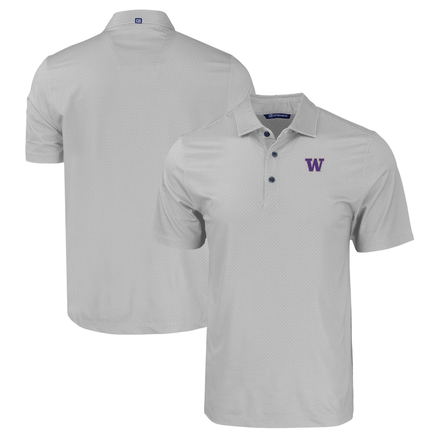 Men's Cutter & Buck Gray Washington Huskies Pike Eco Tonal Geo Print Stretch Recycled Polo