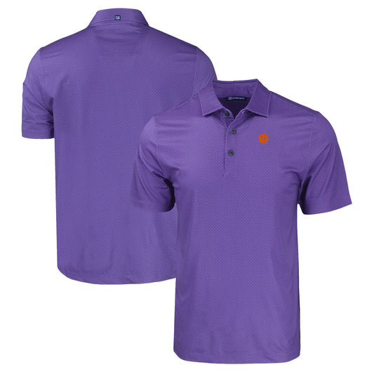 Men's Cutter & Buck Purple Clemson Tigers Pike Eco Tonal Geo Print Stretch Recycled Polo