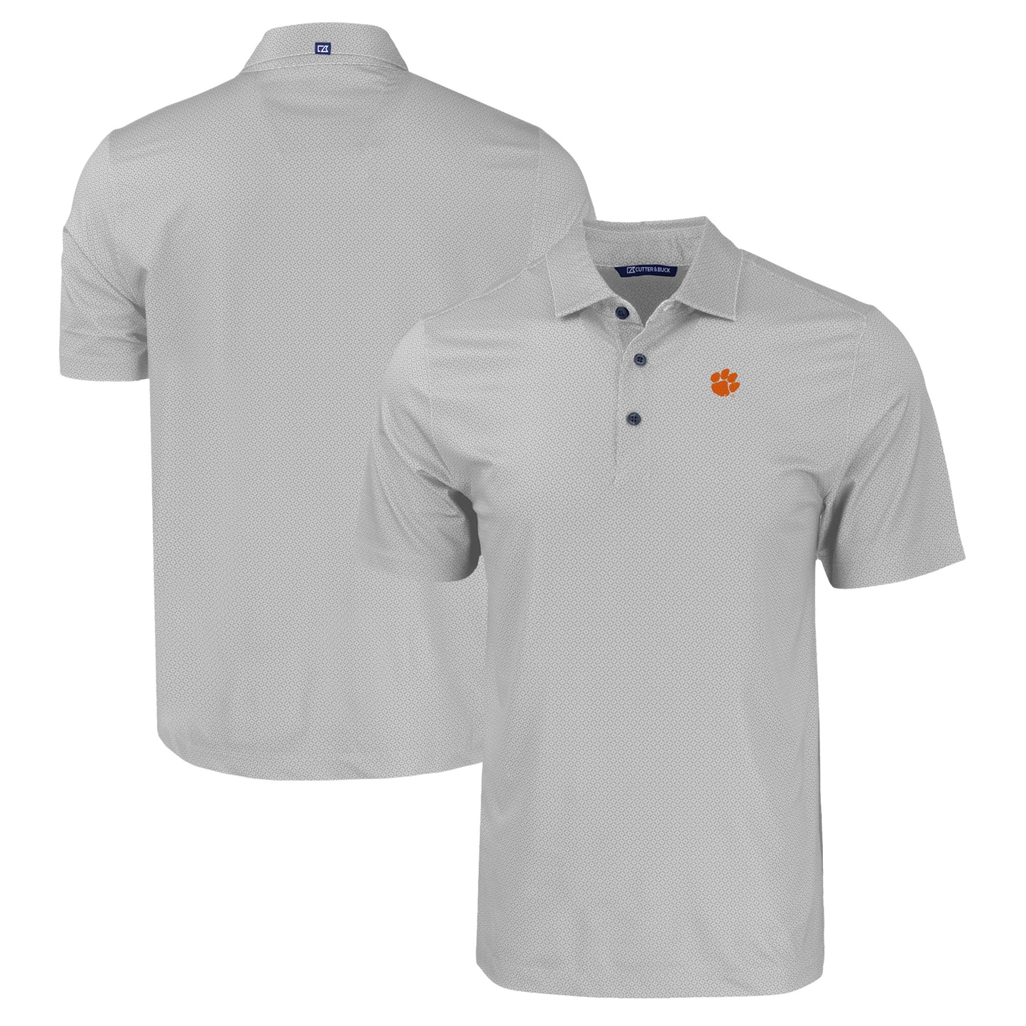 Men's Cutter & Buck Gray Clemson Tigers Pike Eco Tonal Geo Print Stretch Recycled Polo