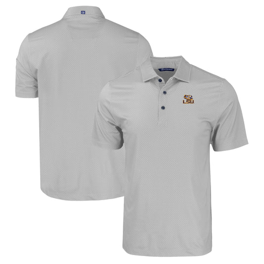 Men's Cutter & Buck Gray LSU Tigers Pike Eco Tonal Geo Print Stretch Recycled Polo