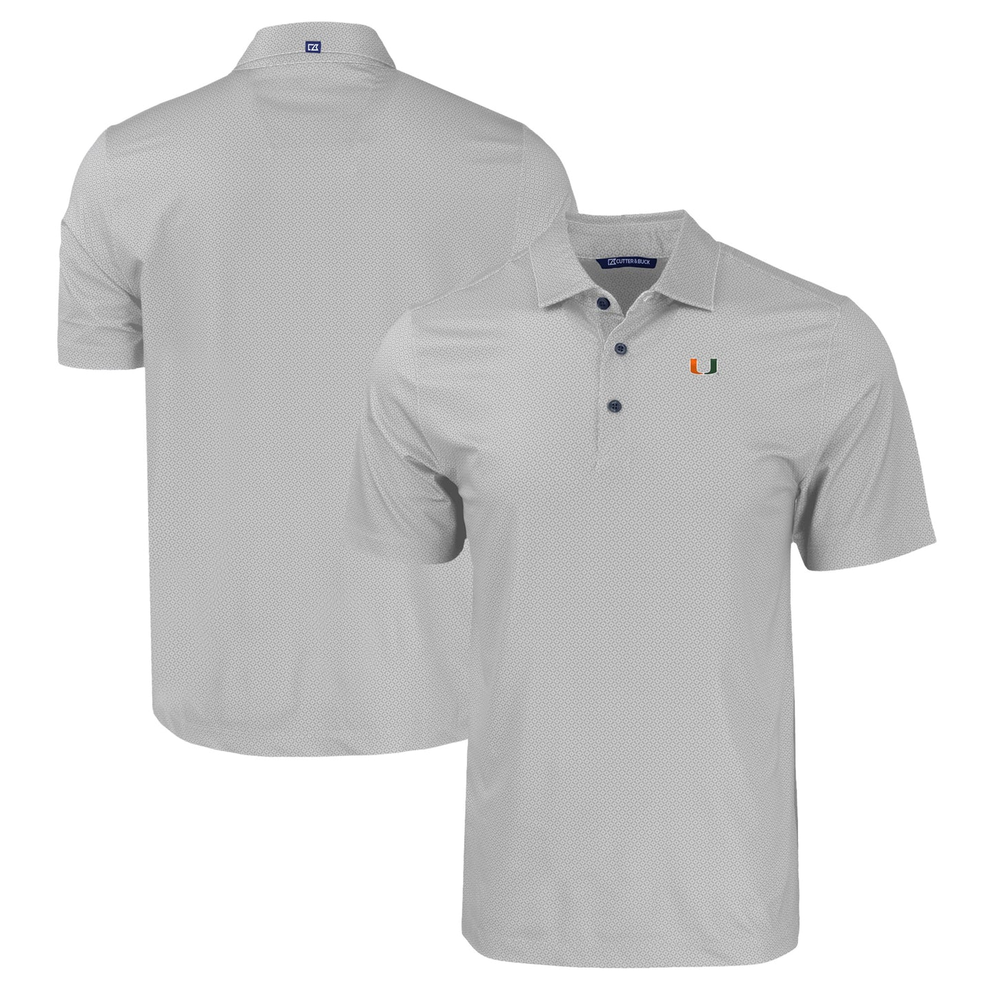 Men's Cutter & Buck Gray Miami Hurricanes Pike Eco Tonal Geo Print Stretch Recycled Polo