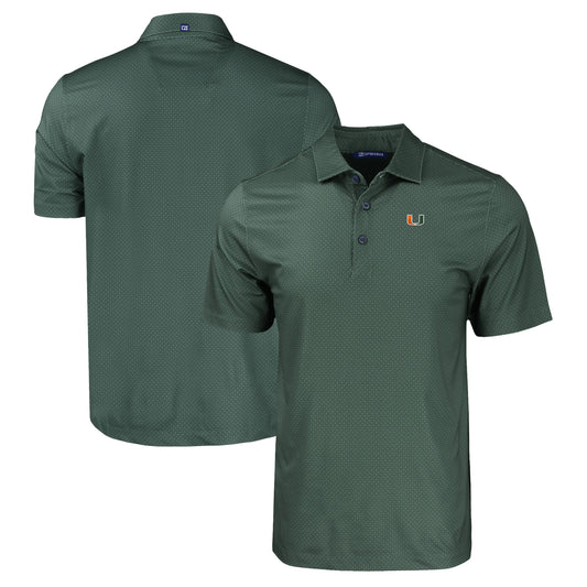 Men's Cutter & Buck Green Miami Hurricanes Pike Eco Tonal Geo Print Stretch Recycled Polo