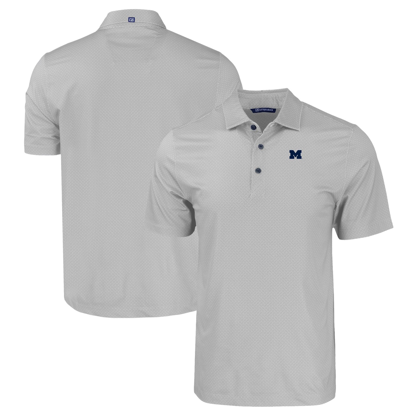 Men's Cutter & Buck Gray Michigan Wolverines Pike Eco Tonal Geo Print Stretch Recycled Polo