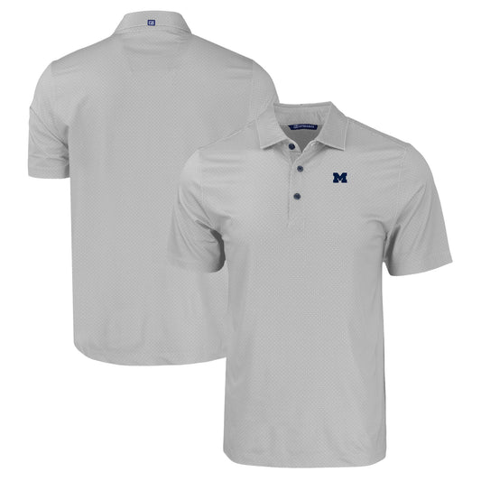 Men's Cutter & Buck Gray Michigan Wolverines Pike Eco Tonal Geo Print Stretch Recycled Polo