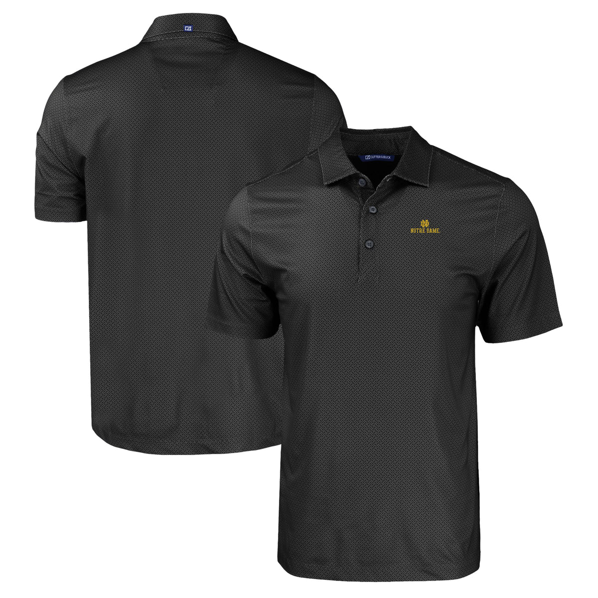 Men's Cutter & Buck Black Notre Dame Fighting Irish Pike Eco Tonal Geo Print Stretch Recycled Polo
