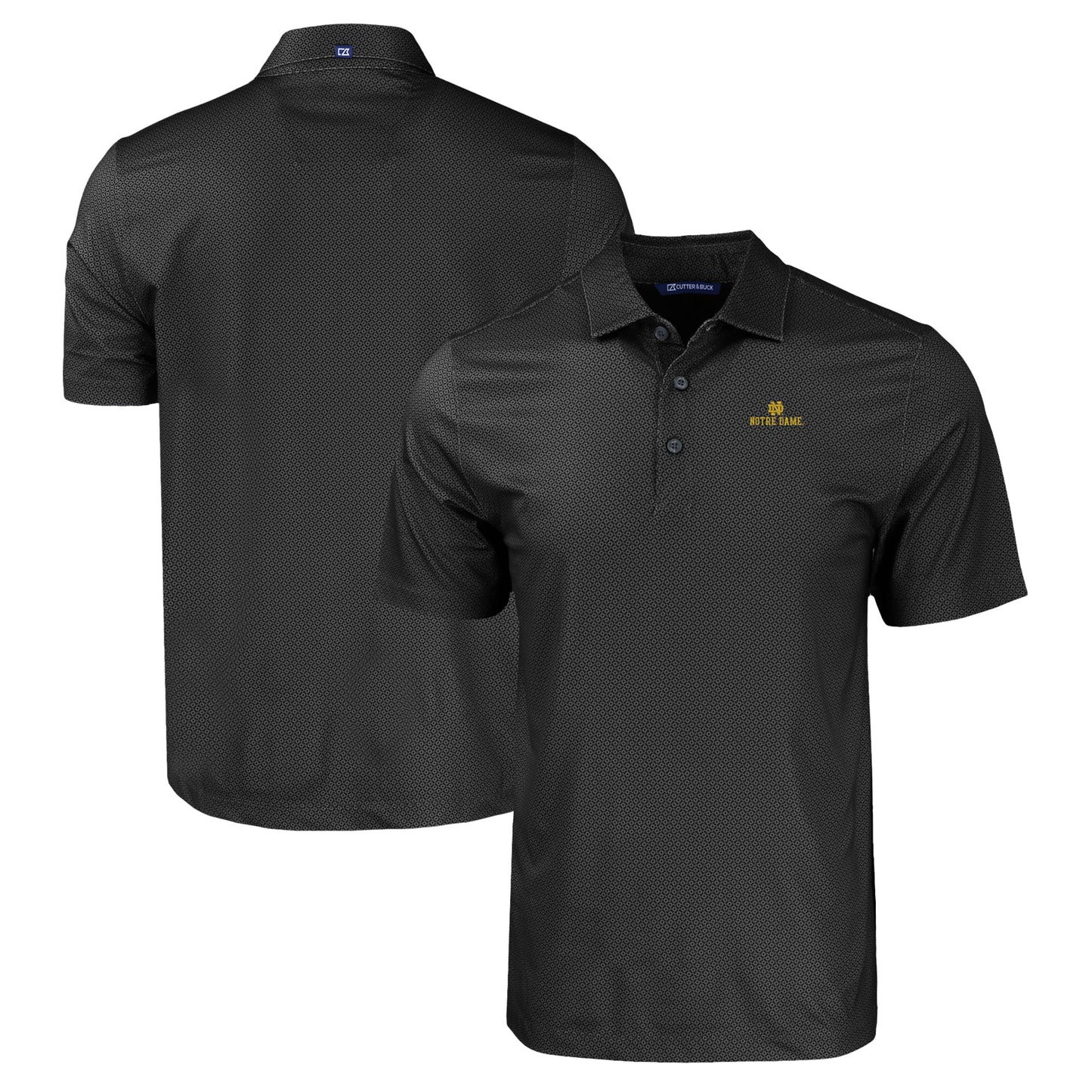 Men's Cutter & Buck Black Notre Dame Fighting Irish Pike Eco Tonal Geo Print Stretch Recycled Polo