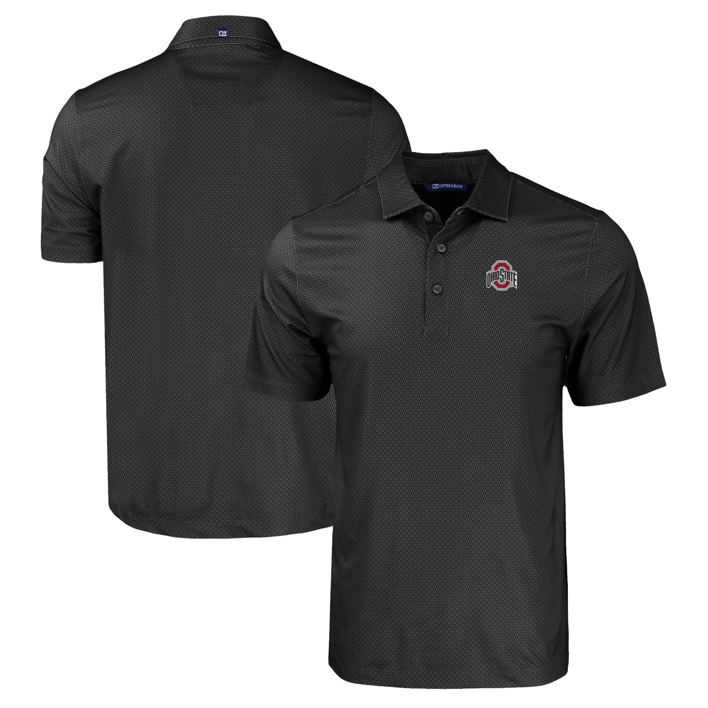 Men's Cutter & Buck Black Ohio State Buckeyes Pike Eco Tonal Geo Print Stretch Recycled Polo