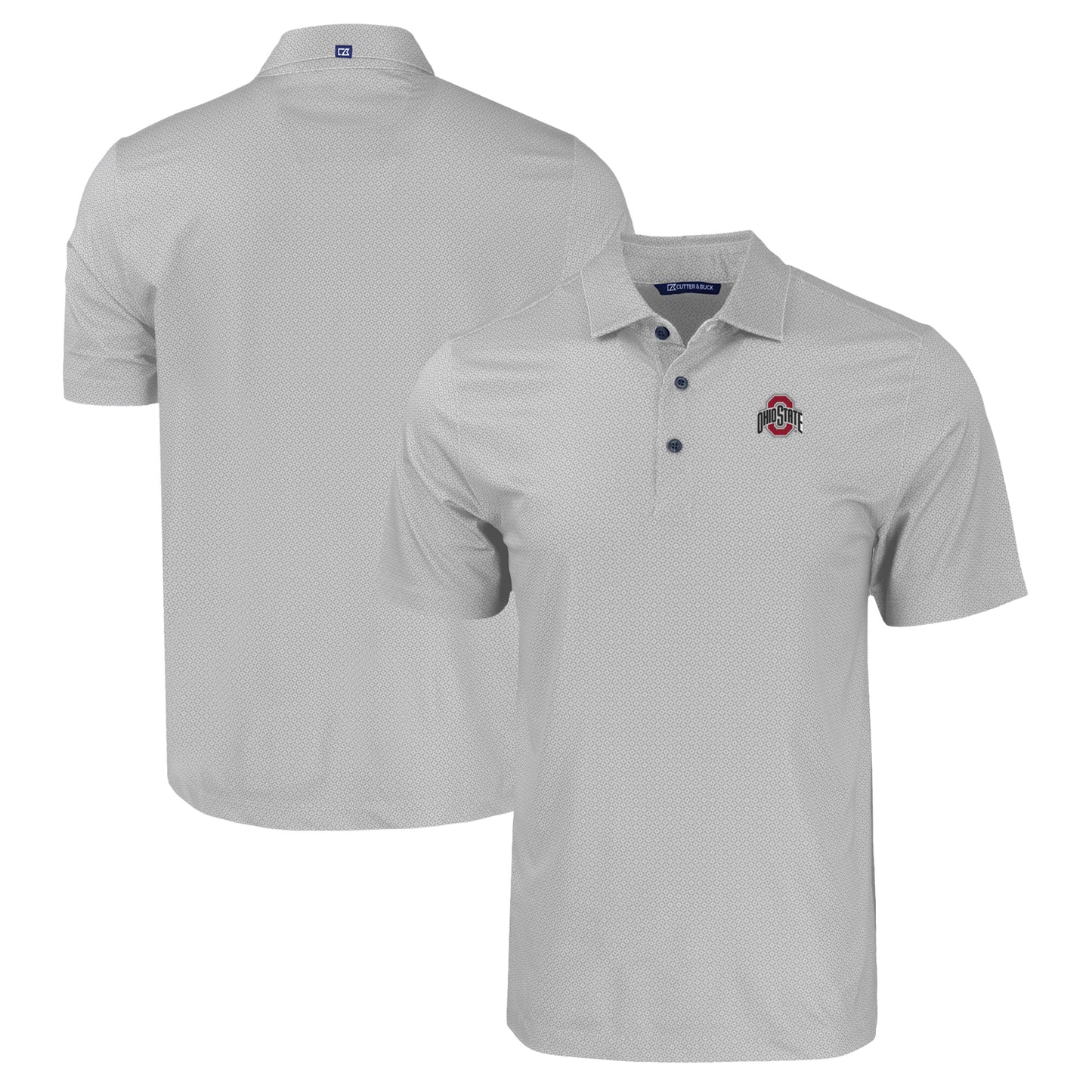 Men's Cutter & Buck Gray Ohio State Buckeyes Pike Eco Tonal Geo Print Stretch Recycled Polo