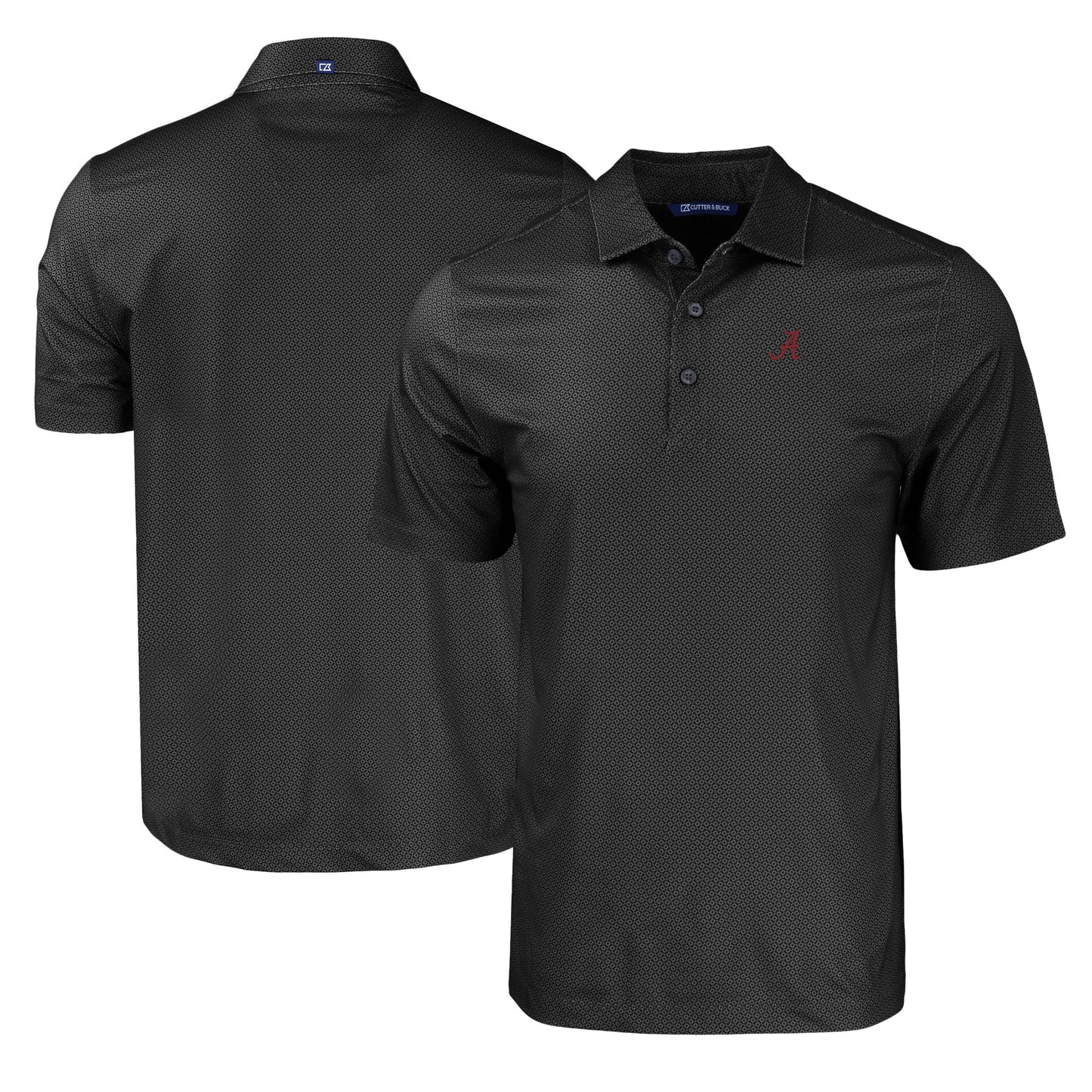 Men's Cutter & Buck Black Alabama Crimson Tide Pike Eco Tonal Geo Print Stretch Recycled Polo