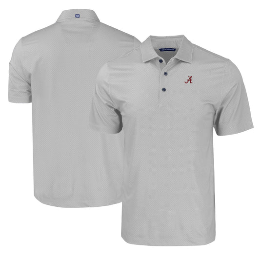 Men's Cutter & Buck Gray Alabama Crimson Tide Pike Eco Tonal Geo Print Stretch Recycled Polo