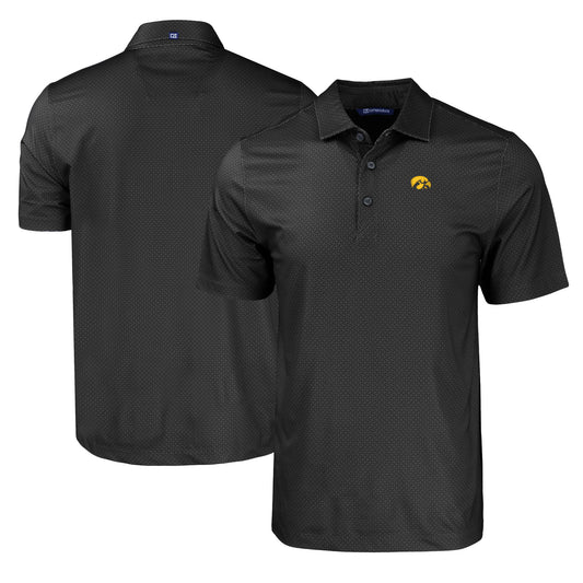 Men's Cutter & Buck Black Iowa Hawkeyes Pike Eco Tonal Geo Print Stretch Recycled Polo