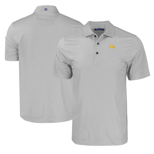 Men's Cutter & Buck Gray Iowa Hawkeyes Pike Eco Tonal Geo Print Stretch Recycled Polo