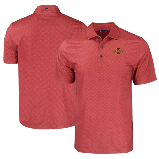 Men's Cutter & Buck Cardinal Iowa State Cyclones Pike Eco Tonal Geo Print Stretch Recycled Polo