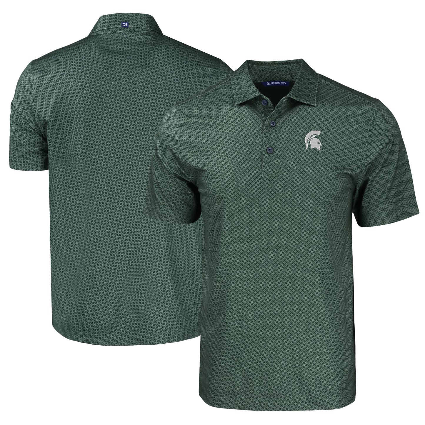 Men's Cutter & Buck Green Michigan State Spartans Pike Eco Tonal Geo Print Stretch Recycled Polo