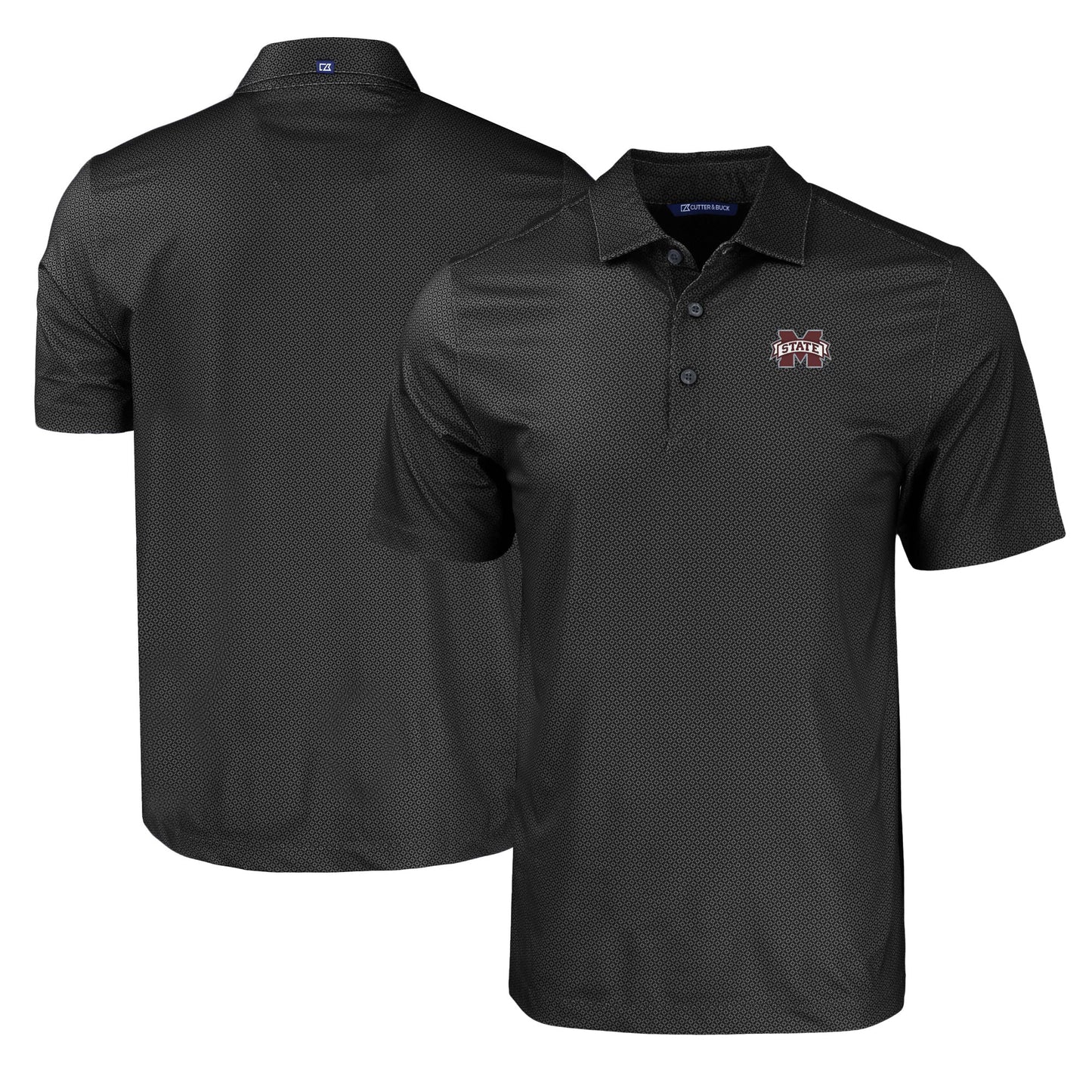 Men's Cutter & Buck Black Mississippi State Bulldogs Pike Eco Tonal Geo Print Stretch Recycled Polo